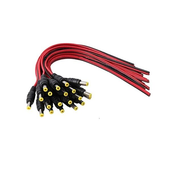 Rajiekart 10 Pairs DC Power Pigtail Cable Male  Plug Adapter Connector for CCTV Security Camera Extension Cord (2.1mm x 5.5mm)