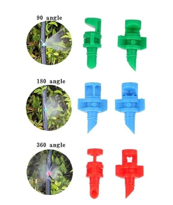 Rajiekart® Red Green Blue 360 180 90 Degree Misting Nozzles Emitters Dripper Drip Irrigation Accessories Plant Watering Hydroponic Aeroponic Sprayers 100 Pcs - Image 2