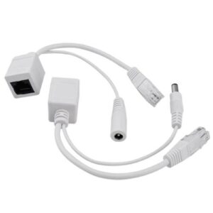 Rajiekart 1 Pair Passive PoE Injector Splitter Kit, Power Over Ethernet with 5.5 x 2.1 mm DC Power Adaptor Connector Male and Female, LAN RJ45 for IP Camera