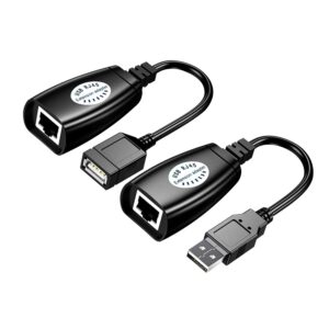 Rajiekart USB (Male)To RJ45 + USB (Female) USB over Cat5/5e/6 Extension Adapter RJ45 -Up to 150ft Length