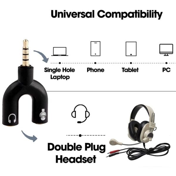 Rajiekart Audio Jack Headphones with mic, 3.5 mm Jack Splitter 2 Female 1 Male - Image 2