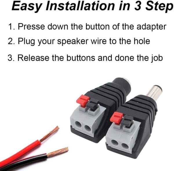 Rajiekart DC Male + Female Quick Connector with push lock wire terminals Set for Light strip controllers, amplifiers and CCTV camera - Image 3