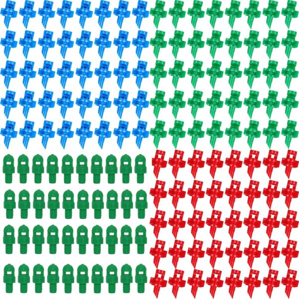 Rajiekart® Red Green Blue 360 180 90 Degree Misting Nozzles Emitters Dripper Drip Irrigation Accessories Plant Watering Hydroponic Aeroponic Sprayers 100 Pcs