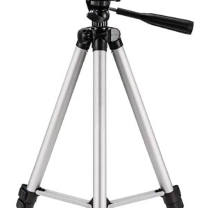 Tripod 3110 Portable Camera Stand with Phone Mount, Adjustable Height, Lightweight Aluminum, Silver and Black