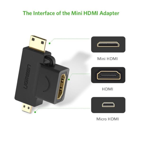 UGREEN 2-in-1 Mini HDMI and Micro HDMI Male to HDMI Female Adapter Gold Plated - Image 4
